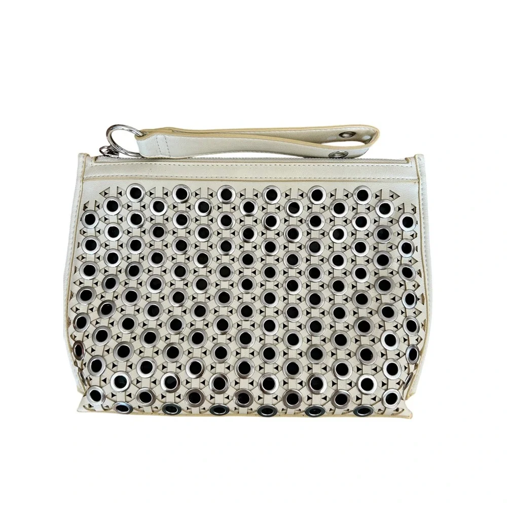 Sam Edelman Off White Grommet Laser Cut Wristlet Clutch Bag